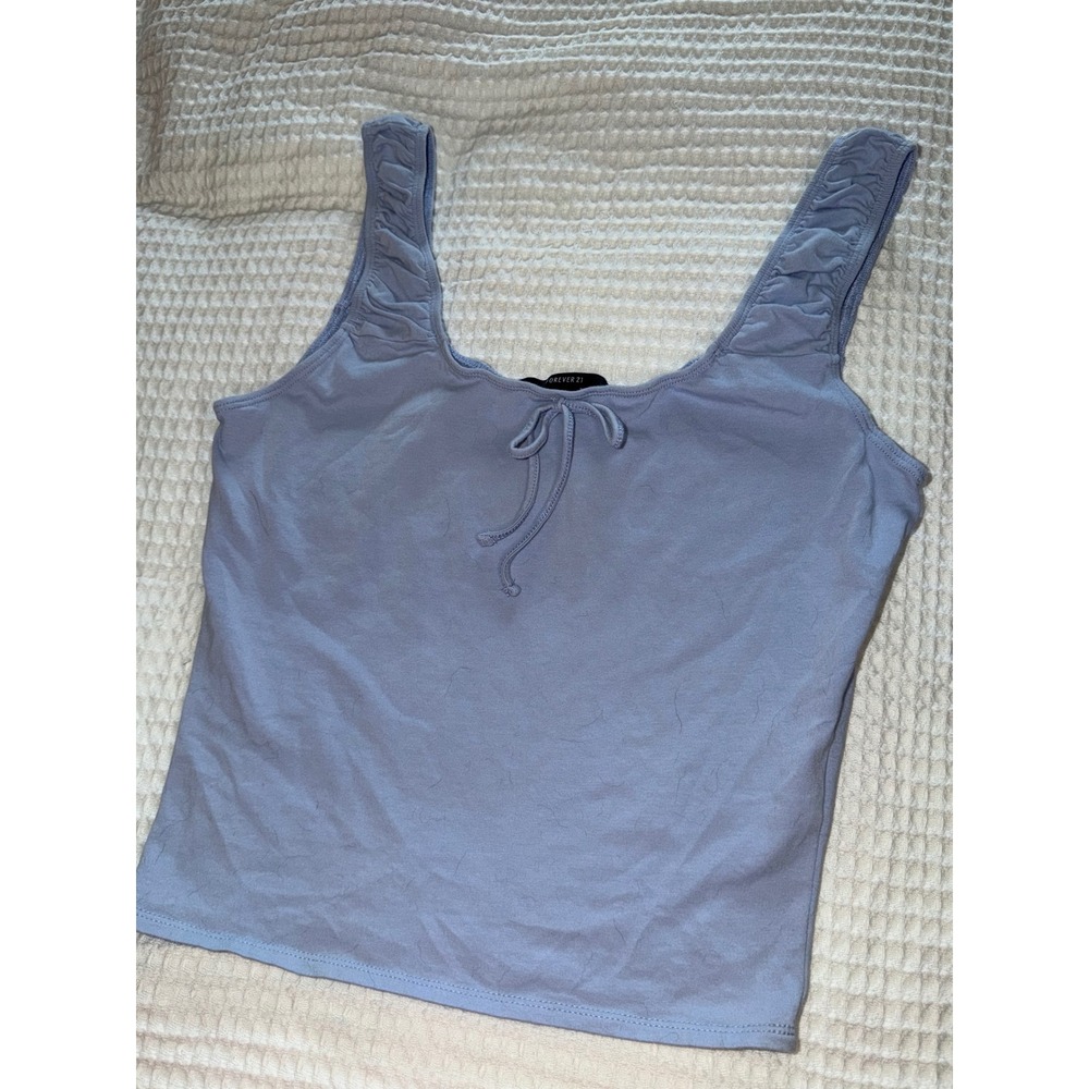 Forever 21 Tank Top Women Medium Blue Cinched Tie Gathered Strap Camisole